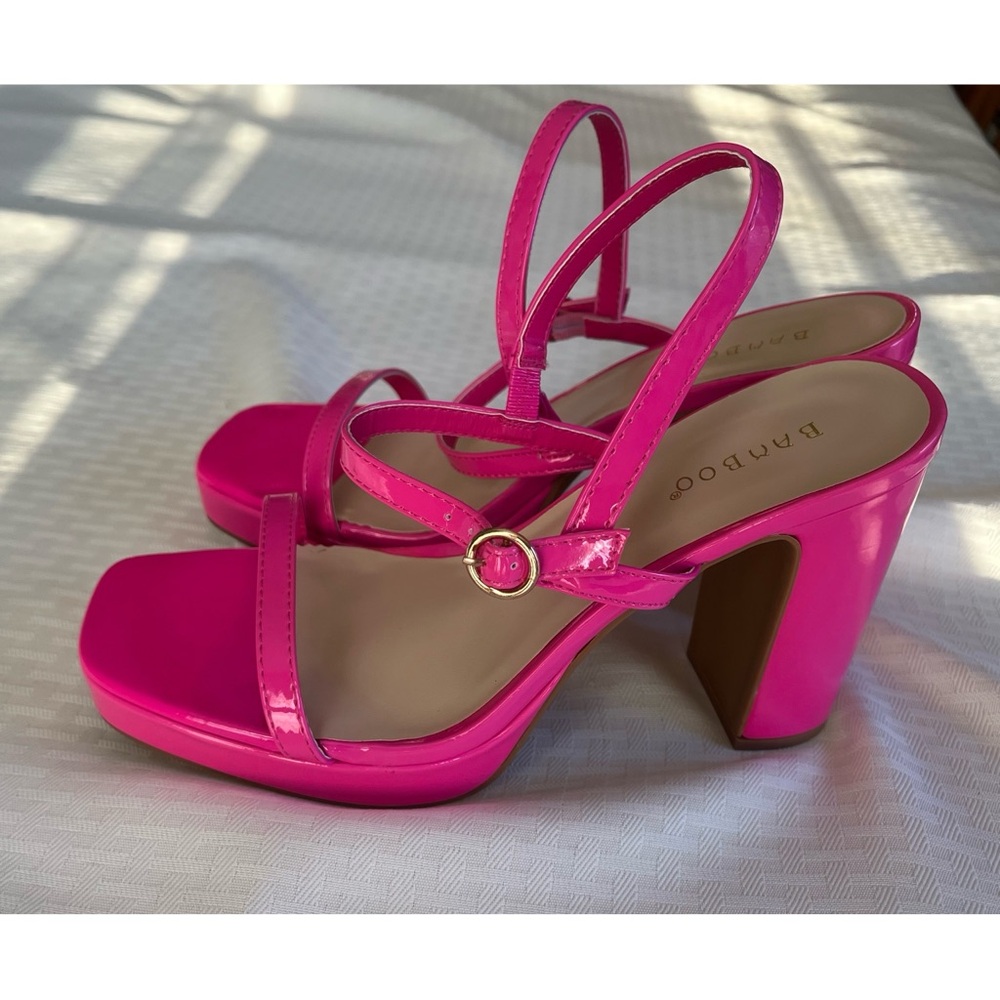 Bamboo Patent Pink High Heel Platform Sandals - Picture 5 of 9